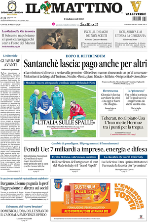 Prima pagina Il Mattino di oggi - Quotidiano nazionale