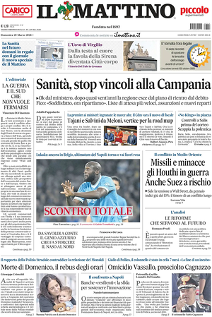 Prima pagina Il Mattino di oggi - Quotidiano nazionale