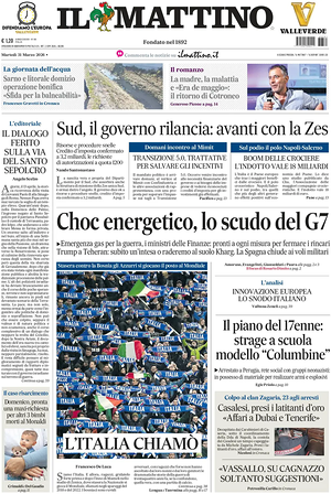 Prima pagina Il Mattino di oggi - Quotidiano nazionale
