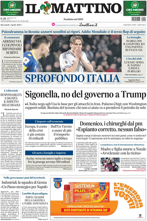 Prima pagina Il Mattino di oggi - Quotidiano nazionale