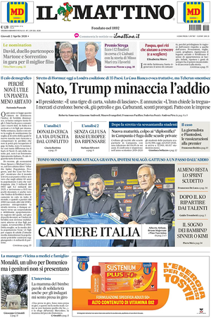 Prima pagina Il Mattino di oggi - Quotidiano nazionale