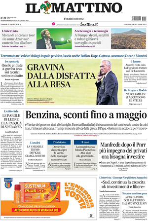 Prima pagina Il Mattino di oggi - Quotidiano nazionale
