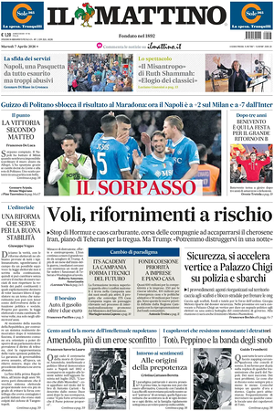 Prima pagina Il Mattino di oggi - Quotidiano nazionale