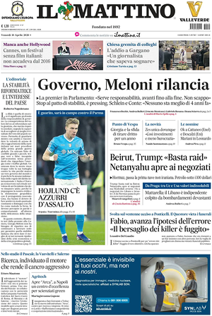 Prima pagina Il Mattino di oggi - Quotidiano nazionale