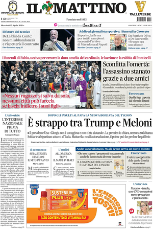Prima pagina Il Mattino di oggi - Quotidiano nazionale