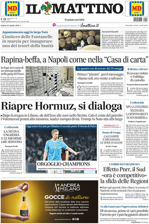Prima pagina Il Mattino di oggi - Quotidiano nazionale