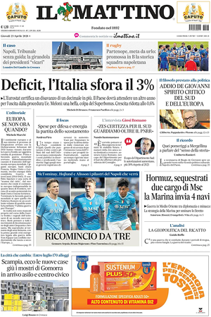 Prima pagina Il Mattino di oggi - Quotidiano nazionale