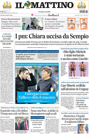 Prima pagina Il Mattino di oggi - Quotidiano nazionale