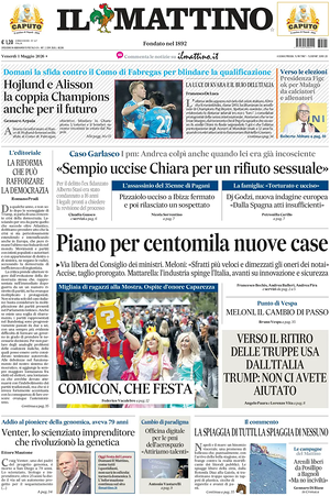 Prima pagina Il Mattino di oggi - Quotidiano nazionale