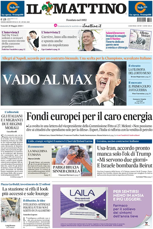 Prima pagina Il Mattino di oggi - Quotidiano nazionale