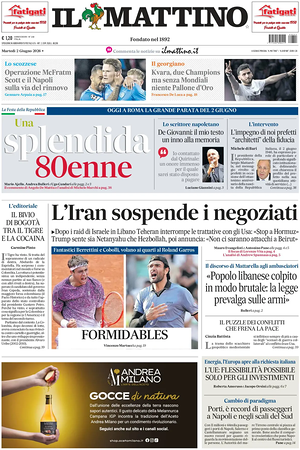 Prima pagina Il Mattino di oggi - Quotidiano nazionale