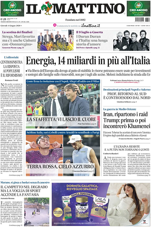 Prima pagina Il Mattino di oggi - Quotidiano nazionale