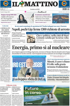 Prima pagina Il Mattino di oggi - Quotidiano nazionale