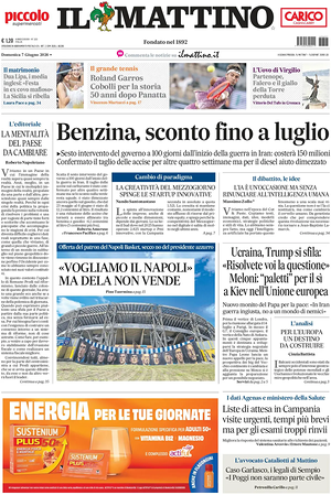 Prima pagina Il Mattino di oggi - Quotidiano nazionale