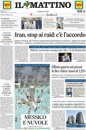 Prima pagina Il Mattino di oggi - Quotidiano nazionale