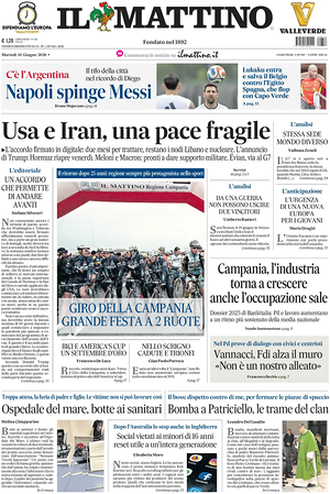 Prima pagina Il Mattino di oggi - Quotidiano nazionale