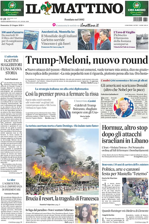 Prima pagina Il Mattino di oggi - Quotidiano nazionale