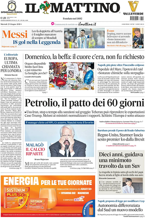Prima pagina Il Mattino di oggi - Quotidiano nazionale