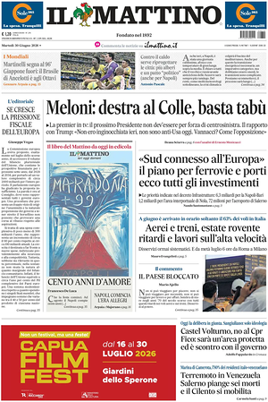 Prima pagina Il Mattino di oggi - Quotidiano nazionale