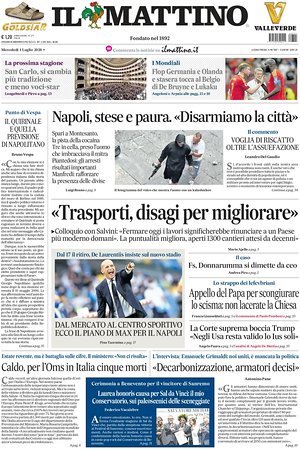 Prima pagina Il Mattino di oggi - Quotidiano nazionale