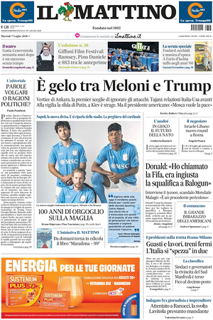 Prima pagina Il Mattino di oggi - Quotidiano nazionale