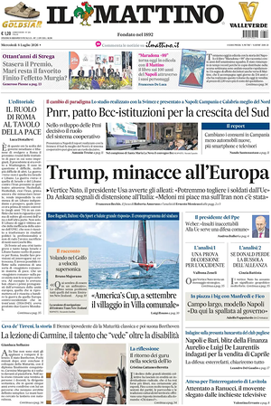 Prima pagina Il Mattino di oggi - Quotidiano nazionale