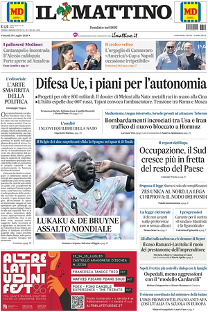 Prima pagina Il Mattino di oggi - Quotidiano nazionale