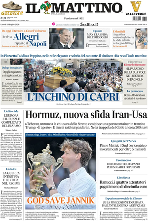 Prima pagina Il Mattino di oggi - Quotidiano nazionale