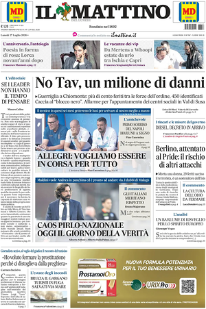 Prima pagina Il Mattino di oggi - Quotidiano nazionale