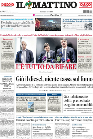 Prima pagina Il Mattino di oggi - Quotidiano nazionale