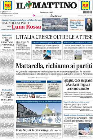 Prima pagina Il Mattino di oggi - Quotidiano nazionale