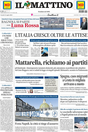 Prima pagina Il Mattino di oggi - Quotidiano nazionale