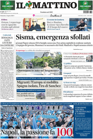 Prima pagina Il Mattino di oggi - Quotidiano nazionale