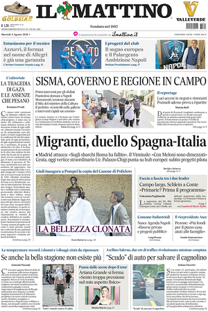 Prima pagina Il Mattino di oggi - Quotidiano nazionale