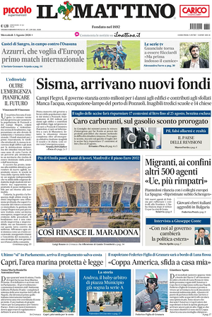 Prima pagina Il Mattino di oggi - Quotidiano nazionale