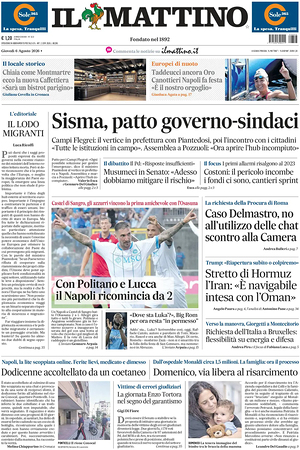 Prima pagina Il Mattino di oggi - Quotidiano nazionale