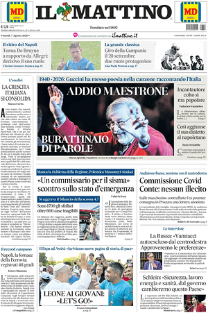 Prima pagina Il Mattino di oggi - Quotidiano nazionale