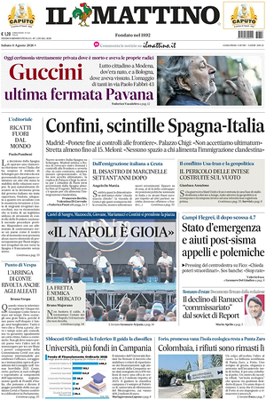 Prima pagina Il Mattino di oggi - Quotidiano nazionale