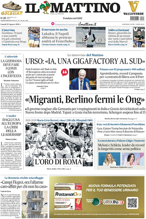 Prima pagina Il Mattino di oggi - Quotidiano nazionale
