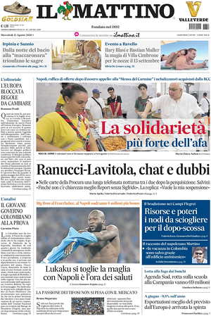 Prima pagina Il Mattino di oggi - Quotidiano nazionale