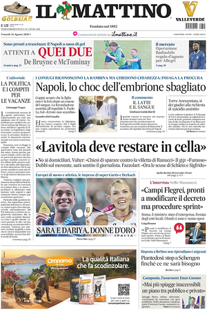 Prima pagina Il Mattino di oggi - Quotidiano nazionale