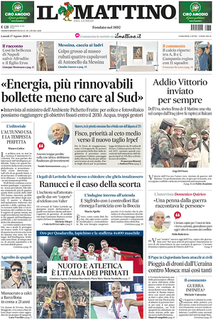 Prima pagina Il Mattino di oggi - Quotidiano nazionale