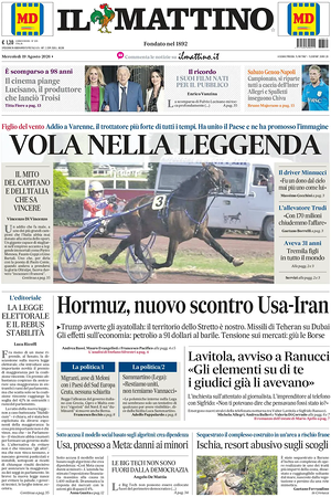 Prima pagina Il Mattino di oggi - Quotidiano nazionale