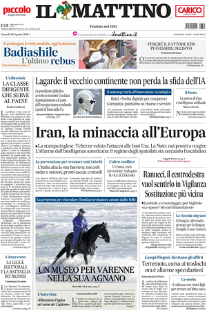 Prima pagina Il Mattino di oggi - Quotidiano nazionale