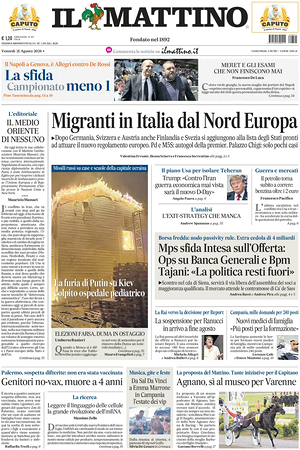 Prima pagina Il Mattino di oggi - Quotidiano nazionale