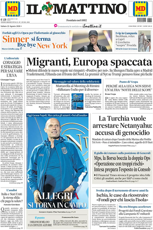 Prima pagina Il Mattino di oggi - Quotidiano nazionale