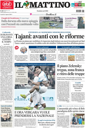 Prima pagina Il Mattino di oggi - Quotidiano nazionale