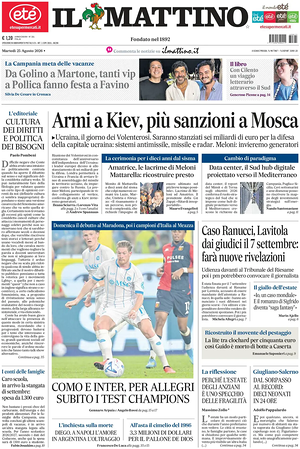 Prima pagina Il Mattino di oggi - Quotidiano nazionale