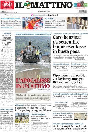 Prima pagina Il Mattino di oggi - Quotidiano nazionale