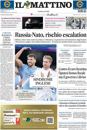 Prima pagina Il Mattino di oggi - Quotidiano nazionale